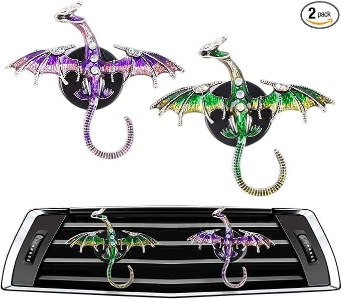 2Pcs Bling Dragon Car Vent Clips - Crystal Rhinestone Air Fresheners Car Accessories Dashboard Decorations, Cars Interior Diffuser Decor Gift for Women Lover and Friend