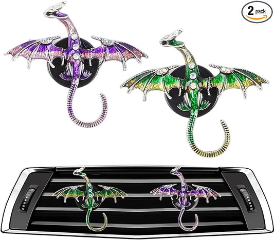 2Pcs Bling Dragon Car Vent Clips - Crystal Rhinestone Air Fresheners Car Accessories Dashboard Decorations, Cars Interior Diffuser Decor Gift for Women Lover and Friend