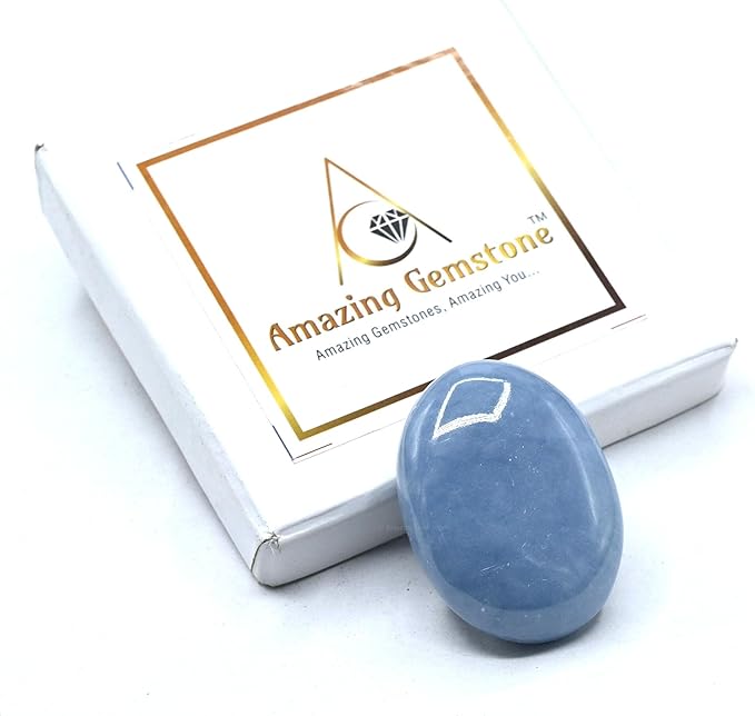 Amazing Gemstone Angelite Crystals and Healing Stones - Large Palm Stone Crystals Piedra - Crystal for Good Luck, Balanced Positive Energy, Meditation - Unique Stocking Stuffers, Gifts for Women