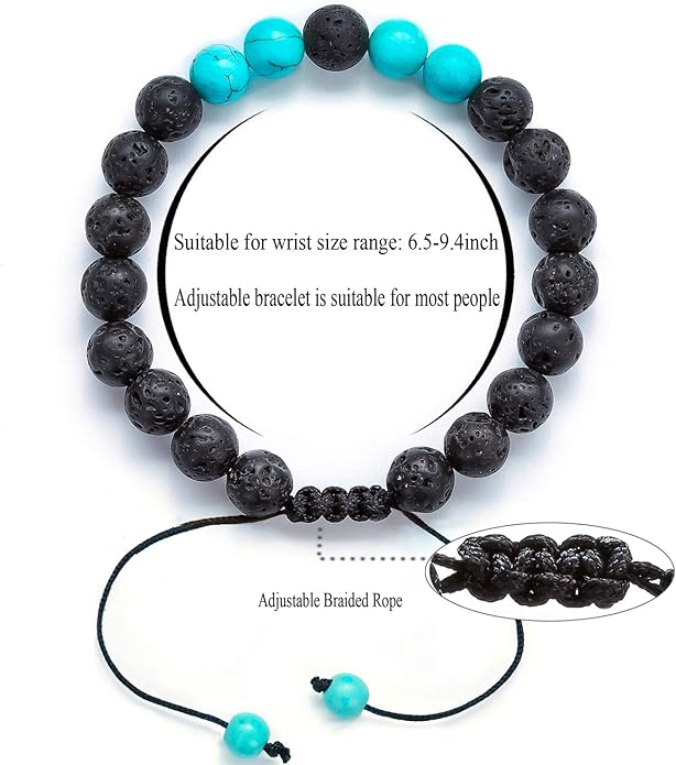 Hamoery Men Women 8mm Lava Rock Aromatherapy Anxiety Essential Oil Diffuser Bracelet Braided Rope Natural Stone Yoga Gifts Beads Bracelet Bangle-21017