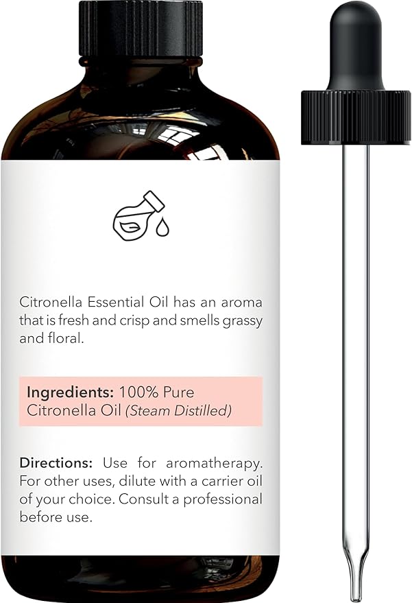 Brooklyn Botany Citronella Essential Oil - 100% Pure and Natural - Premium Grade Oil with Dropper - for Aromatherapy and Diffuser - 4 Fl Oz