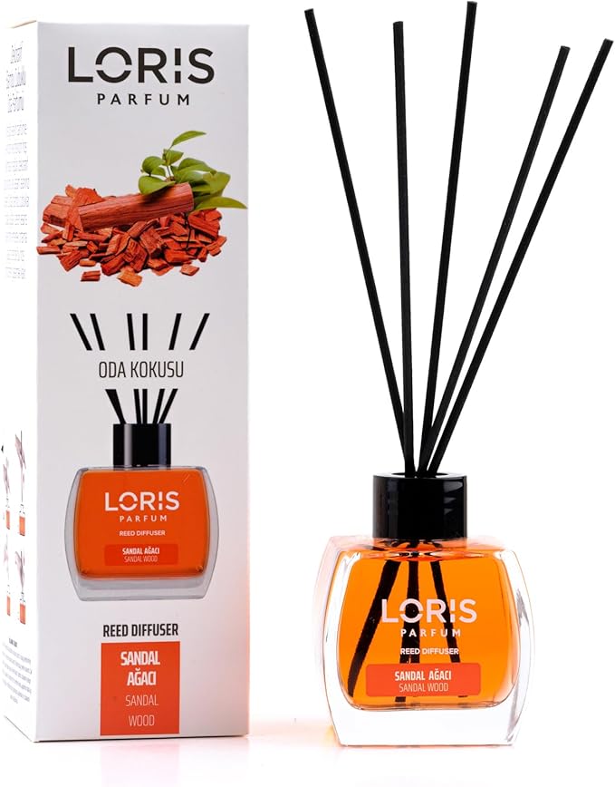 Loris Reed Diffuser - Sandalwood - Aromatic Home Fragrance with Natural Essential Oils, 4.06 fl oz/120 mL – Long‑Lasting, Non‑Toxic, Gift Ready Scented Diffuser with Sticks for Room & Bathroom
