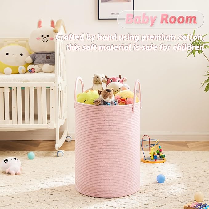Laundry Basket,Woven Cotton Rope Laundry Hamper,60L for Decorative Storage of Dirty Clothes,Toys and Blankets in Bathroom,Baby Room and Living Room