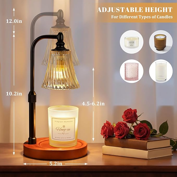 Black Walnut Candle Warmer Lamp with Timer Dimmable,Birthday Gifts for Women,Adjustable Height Wax Melt Warmer for Jar Candles,House Warming Gifts New Home,Ideal for Office,Bedroom Home Decor