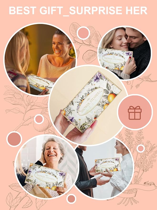 Shower Steamers Aromatherapy Stocking Stuffers 8 Scents, Christmas Gifts for Women Elegant Packaging Birthdays Gifts for Mom, Natural Essential Oil Home Spa Self Care & Relaxing Fruit