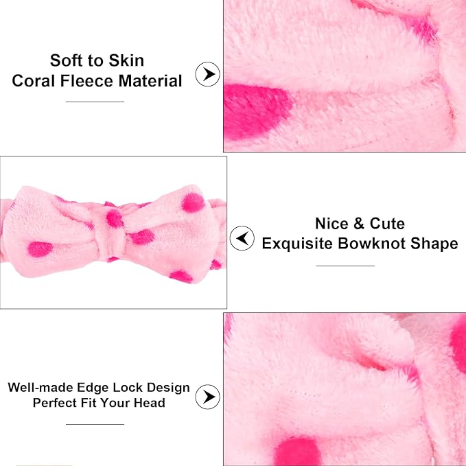 Casoty 12 Pcs Makeup Headband, Spa Headband for Women, Soft Coral Fleece Headbands for Makeup, Bow Hair Band for Face Washing Shower Skin Care Yoga