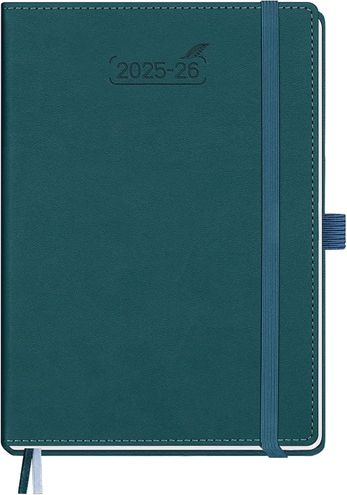 BEZEND Planner 2025-2026 Weekly and Monthly, 5.8" x 8.5" Academic Calendar (Jul 25-Dec 26) Vertical Daily Appointment with Hourly Timeslot & Monthly Tab, PU Leather Hardcover - Dark Green