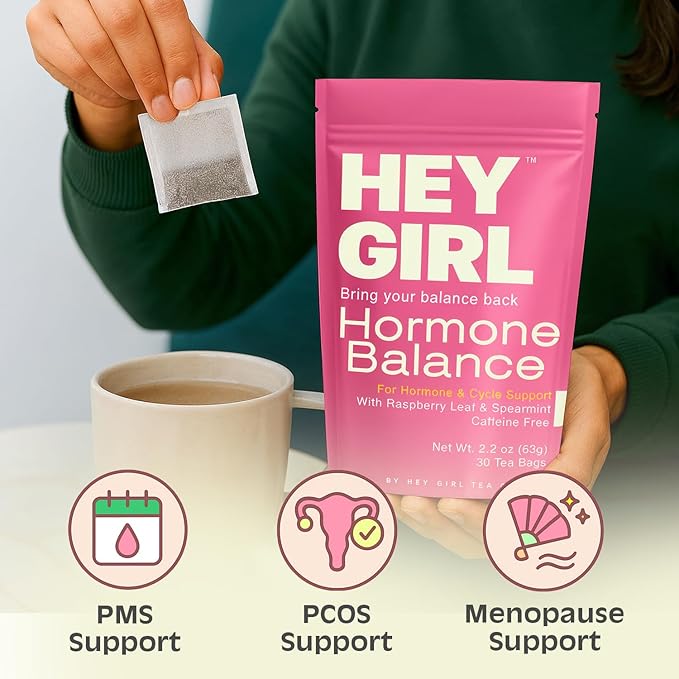 Hormone Balance for Women Tea with Spearmint, Red Raspberry Leaf, Hibiscus, Chamomile, Ginger, Nettle - For PMS, PCOS, Perimenopause & Cycle Support - Herbal Hormonal Wellness Tea Bags