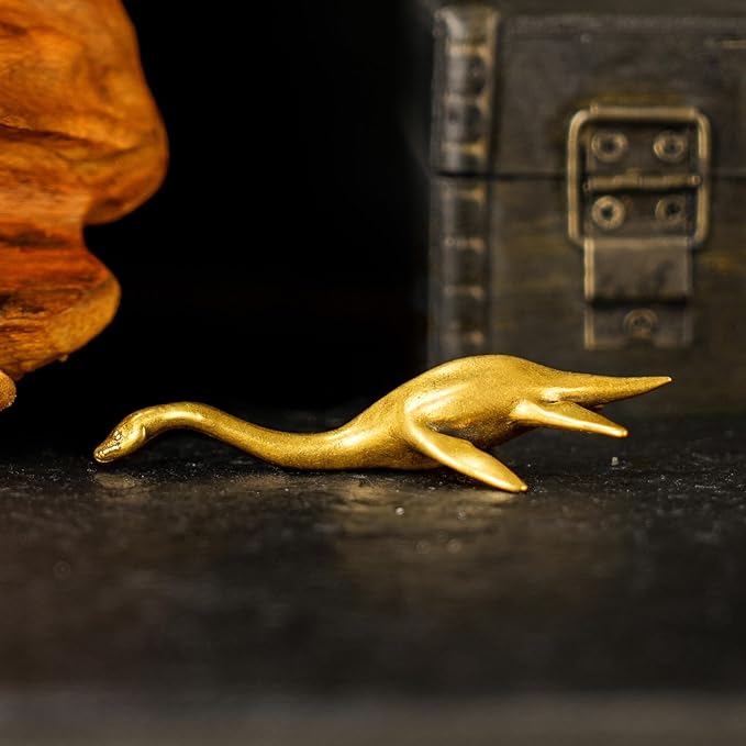 CHOVY Loch Ness Monster Statue - 100% Solid Brass Handcast Mythical Creature Sculpture, Vintage Swimming Nessie Collectible for Fantasy Decor - Unique Gift for Cryptid Lovers & Mystery Enthusiasts