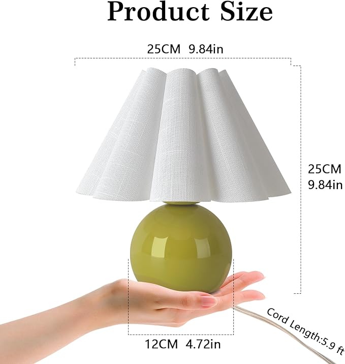 Green Small Touch Control Table Lamp for Bedroom, Green Bedside Lamps for Nightstand, Cute Mini Small Table Lamps for Small Spaces with Scalloped Shade for Kitchen Counter, Bookshelf, Living Room