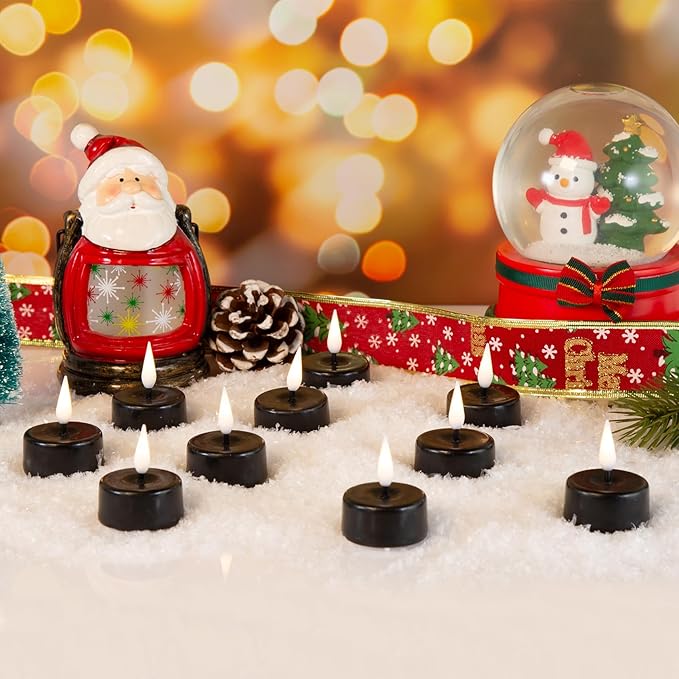Eywamage Black Halloween Flameless Tealights with Remote Batteries, Real Wax Flickering LED Tea Votive Candles Set of 10