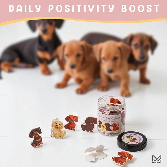 Positive Dachshund Jar – 60 Positive Affirmation Cards for Women, Mindfulness Cards, Stress Relief & Self Care Gifts for Women, Teen Girl, Birthday Gift for Her, Friendship Gift, Dachshund Gifts