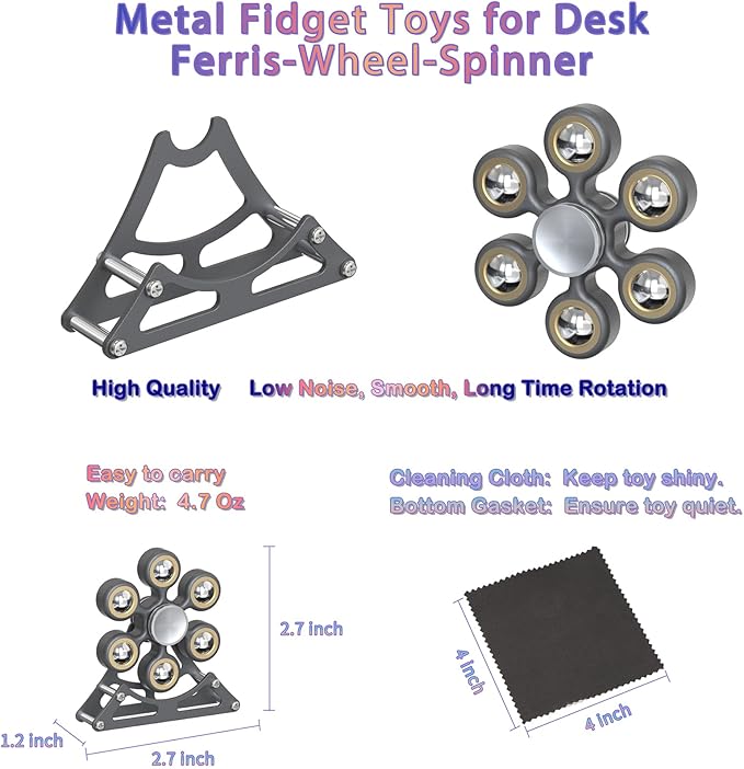 Desk-Fidget-Toys for Ferris-Wheels-Spinner: 4mins Metal Kinetic-Spinner Cool-Gadgets for Office Home School Christmas, EDC-Toy ADHD Tools Cool-Stuff Stress Relief Gift for Kid Children Teen Adult