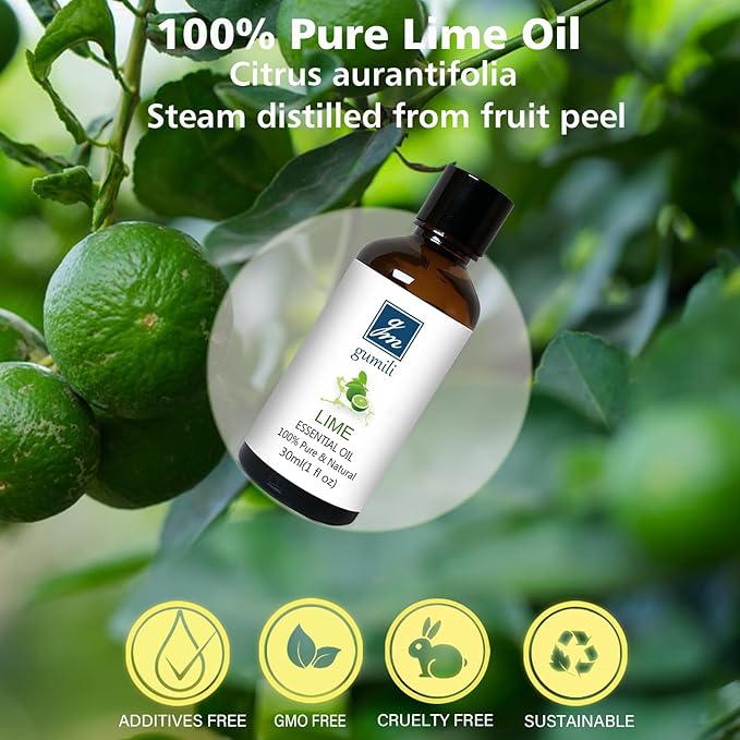 Lime Essential Oil 1 oz, 100% Pure & Undiluted Lime Oil for Diffuser, Skin & DIY, Natural Citrus Oils