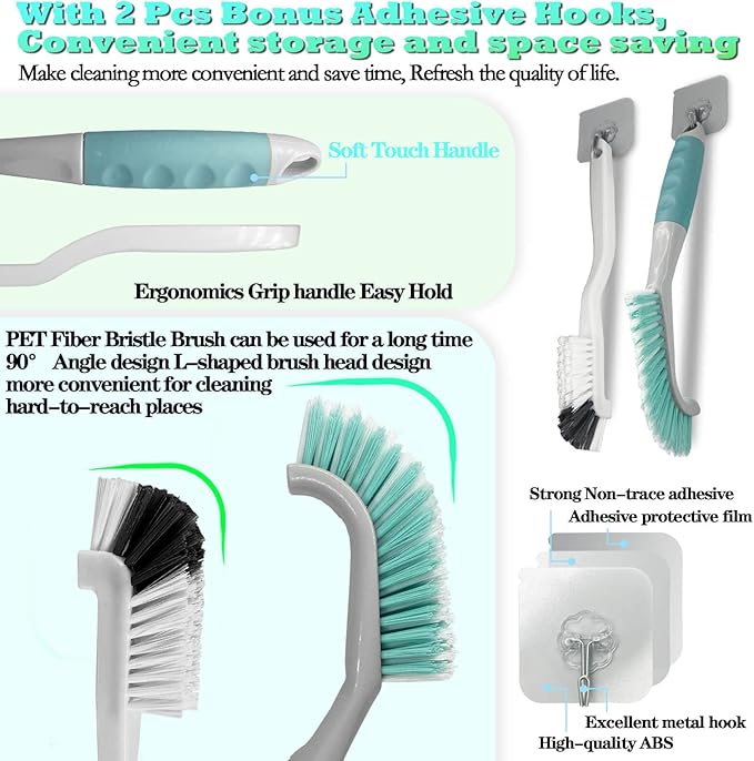 2Pcs Cleaning Brushes, Multi-Purpose Right Angle Brush Scrubbing Kitchen Coffeeroom Tearoom Deep Cleaning Edge Corner Crevices Grout Scrub Bottle Cup Jar Cans for Household Use.