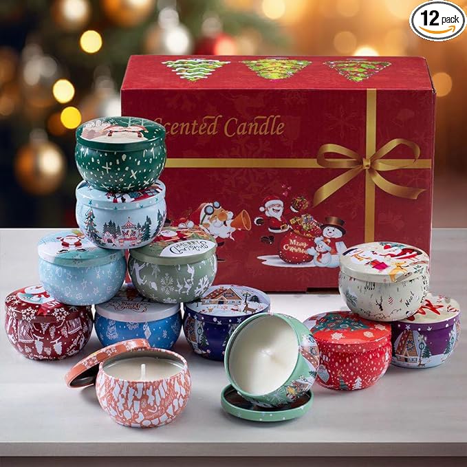 Christmas Scented Candles Gifts for Women, 12 Pack 2.5 oz Natural Soy Wax Aromatherapy Candles Gift Set for Home, Mother's Day,Christmas,Birthday,Valentine's Day