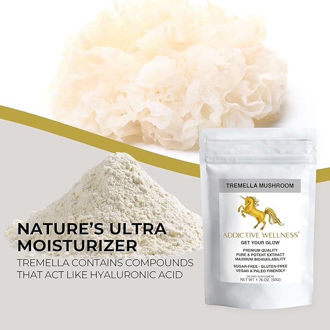 Addictive Wellness Tremella Mushroom Extract Powder Wood Grown Pure & Potent (50 Grams)