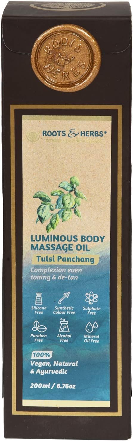 ROOTS AND HERBS Ayurvedic Tulsi Panchang Body Massage Oil 6.7 FL Oz