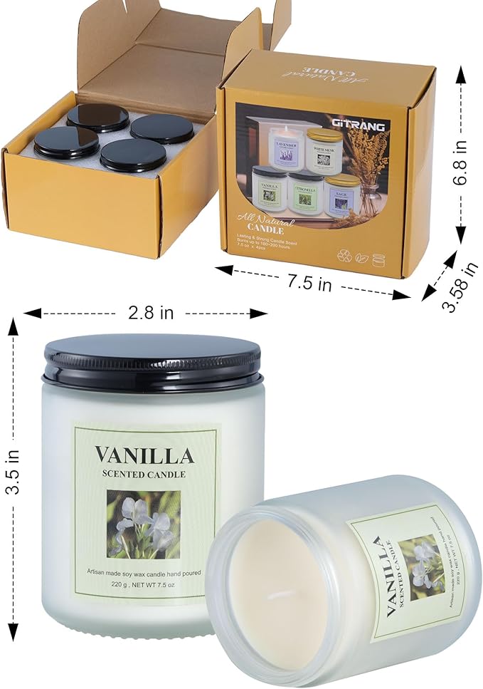 4 Pack Vanilla Candle Set, 30 oz 200 Hour Home Aromatherapy Jar Candles, Long Lasting Aromatherapy Candles for Bedrooms Yoga Rooms Lounges Gardens Patios Balconies and Camping