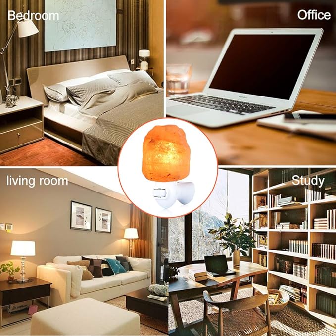 Himalayan Salt Lamp Night Light Plug in, Certificated 360 Degree Rotatable Wall Plug with Extra 2 Replacement Bulbs Bathroom Bedroom Night Light, Pink Crystal Rock Salt Hand Crafted
