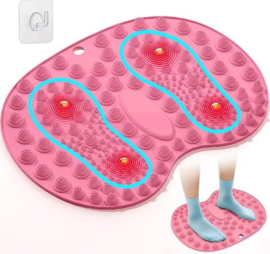Foot Massage Mat, Big Foot Reflexology Mat with Magnetic Therapy, Foot-Shaped Acupressure Mat for Feet Relaxation, Under Desk Mat Pressure Point Mat for Pain, Fatigue and Stress Relief(Pink)