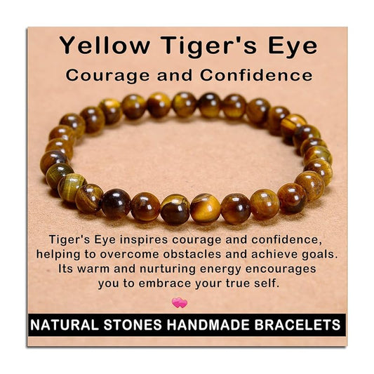 AD Beads Handmade Gemstone Stretch Elastic Bracelet Crystal Healing Reiki Nature's Beauty and Spiritual Essence Unisex (6mm, Yellow Tiger's Eye)