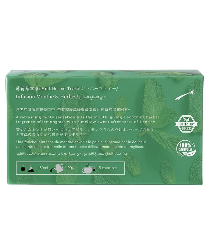 EZR Leaf Mint Herbal Tea, Caffeine Free Decaf, Pyramid Tea Bags 20 Counts 2.1 Once German Peppermint, Lemongrass, Licorice Blend for Relaxation, After-Meal, Bedtime