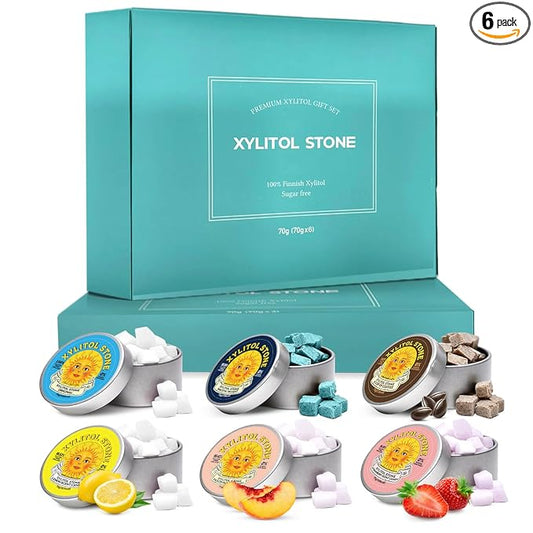Xylitol Stone Sugar Free Candy - Vegan & Keto Friendly Unique Hard Candy - 100% Natural Flavor Candies - Gluten Free & Non-GMO Breath Freshener Low Calorie Mints - Pack of 6 Variety Pack