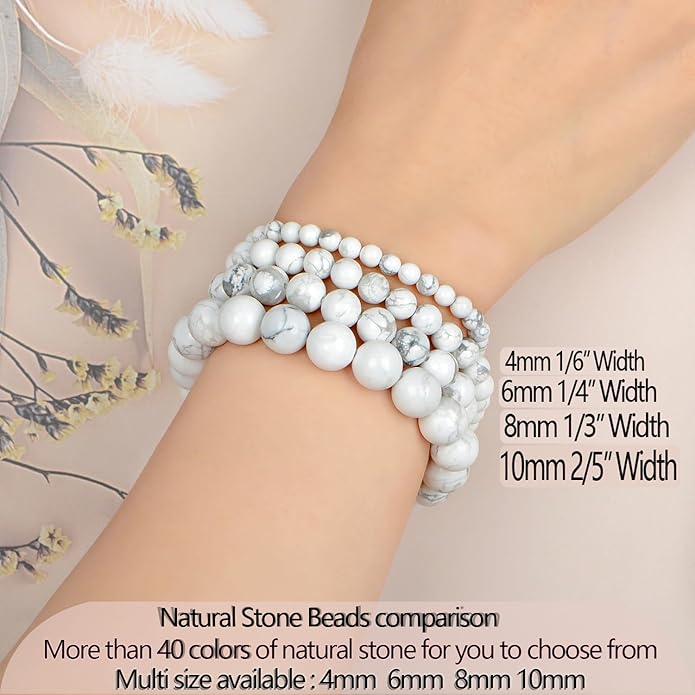 LPBeads Handmade Natural Gemstone Stretch Elastic Bracelet Healing Crystal Round Stone Beads Jewelry Gifts for Women Men