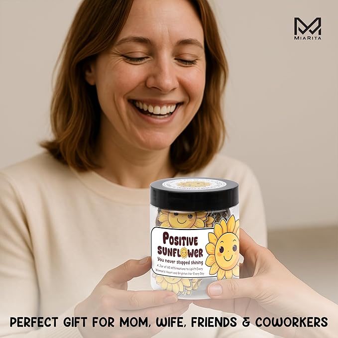 Positive Sunflower Jar, 60 Affirmation Cards for Women, Spiritual Gifts for Women, Wife, Mom, Friends, Sunflower Gift, Inspirational Gifts for Coworker, Boss, White Elephant Gift Ideas