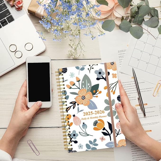 2025-2026 Daily & Monthly Planner - One Page Per Day, Daily Planner from July 2025 to June 2026, Planner 2025-2026 with 12 Monthly Tabs, 6.4" x 8.5", Rose Flower