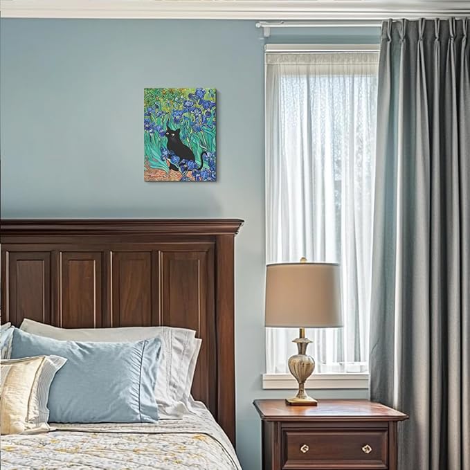 HZMLYDJ Garden Flowers Cat Aesthetic Design Posters Vintage Canvas Wall Art Cute Garden Cat Wall Art for Room Bedroom Living Room Bathroom Decor, Trendy Paintings Aesthetic Cats Lovers Decoration