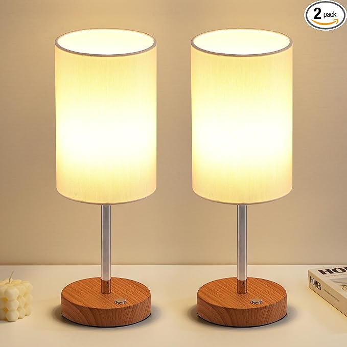 KDG Simple Cordless Table lamp, Portable Bedside 5000mAh LED Desk Lamp, 3 Brightness Levels Emergency Light, Linen Lampshade for Living Room, Bedroom, Dining Room, Night Light (Silver)