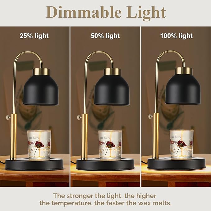 Hasun Candle Warmer Lamp, Safe Electric Candle Warmer Lamp with Timer and Adjustable Height/Heat, 2-8H Timer No Flames Dimmable Scented Candle Lamp for Jar, Candles Warmer with 2 Bulbs (Black03)