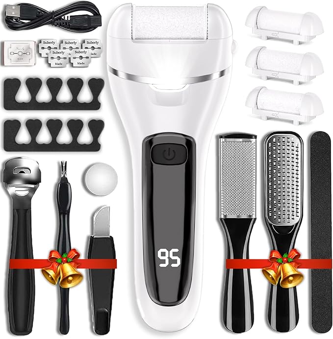 Electric Callus Remover for Feet with 3 Roller Heads 2 Speed Rechargeable Waterproof Professional Pedicure Kit 17 in 1 Foot File Tools Perfect for Dead Hard Cracked Dry Skin