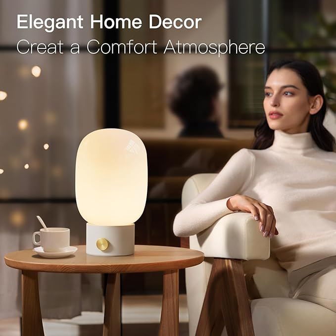 ONEWISH Bedside Table Lamp, Modern Small Desk Light with Warm LED Bulb, Fully Dimmable Nightstand Lamp for Home Decor, Birthday Gift