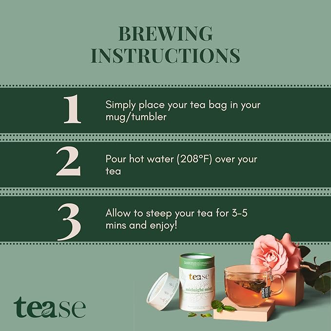 Tease Tea Organic Peppermint Tea - Midnight Mint Digestive Health Herbal Drink, Stomach Relief Caffeine Free Drink Made with Peppermint, Spearmint, and Peach For Calming and Soothing Blend