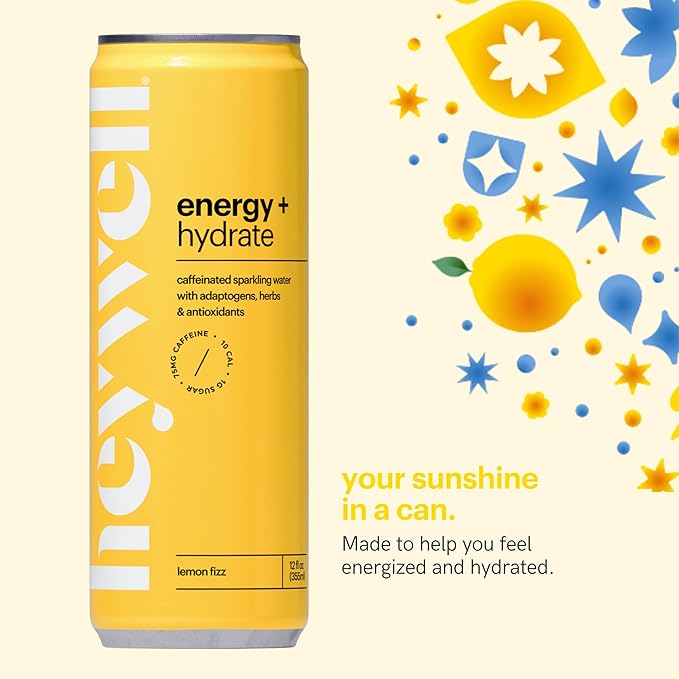 Heywell Sparkling Adaptogenic Drink, Citrus Variety Pack, 12 Fluid Ounce (Pack of 12) - Organic, Non GMO, Vegan, Gluten Free, Dairy Free (12 Pack, Citrus Variety Pack)