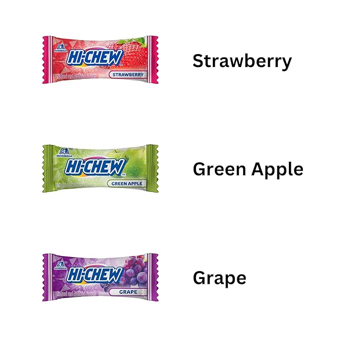 HI-CHEW Original Mix, 6 Bags, 3.53oz each - Strawberry Green Apple Grape - Unique Fun Soft & Chewy Halloween Candy - Immensely Juicy Fruity Candy Flavors - Individually Wrapped for Sharing
