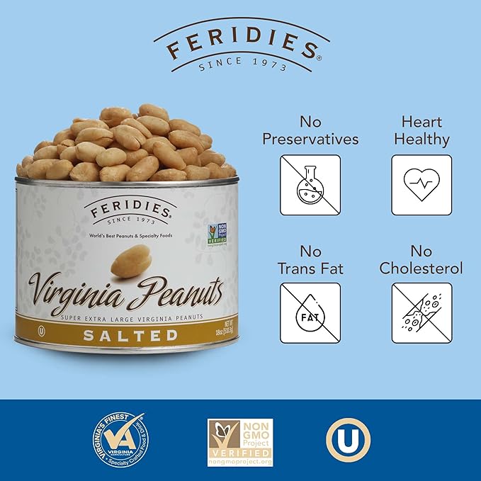 FERIDIES Super Extra Large Salted Virginia Peanuts - 18oz Can (Pack of 4)