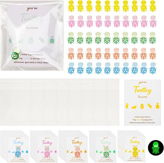 50 Set Employee Appreciation Gifts Bulk, You're Turtley Awesome Inspirational Turtle Gift - Glow in the Dark Mini Turtles with Greeting Cards - Appreciation Gifts for Staff, Volunteer, Teacher