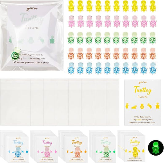 50 Set Employee Appreciation Gifts Bulk, You're Turtley Awesome Inspirational Turtle Gift - Glow in the Dark Mini Turtles with Greeting Cards - Appreciation Gifts for Staff, Volunteer, Teacher