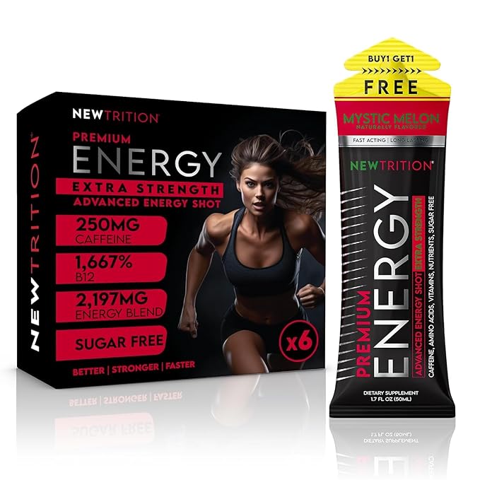 NewTrition® Extra Strength Energy Shots, 250mg Caffeine Energy Shots with Vitamin B & Amino Acids, Sugar-Free Vitamin Energy Shot, 1.7 fl oz (Pack of 24, 8 Flavors - Mixed 1&2)
