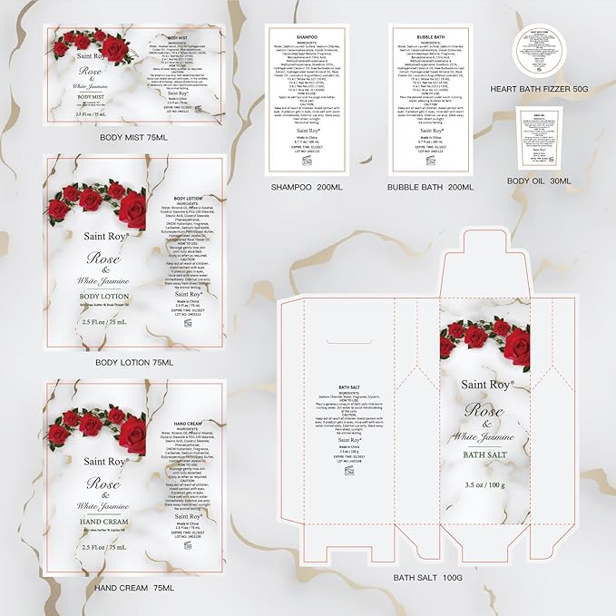 Bath & Body Gift Set, Luxury Christmas Gifts for Women, Home Spa Bath Gift Basket, Rose Jasmine bath basket, Pamper Gifts for Women Teens, 15 Pcs Relaxing Home Bath Spa Kit beauty sets, Mother's Gifts