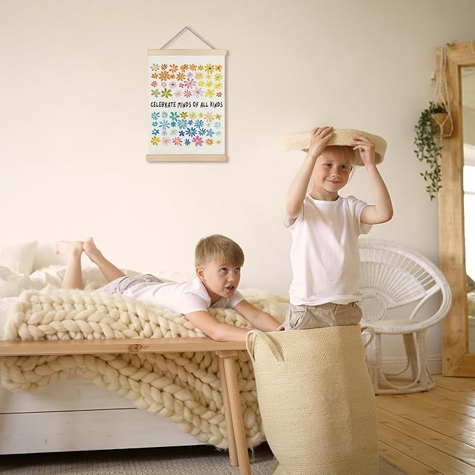 Exqcom Mental Health Wall Decor, Floral Autism Awareness Wall Art Poster, Celebrate Minds of All Kinds Posters for Therapy Counselor Office Classroom, 12x16 Inches