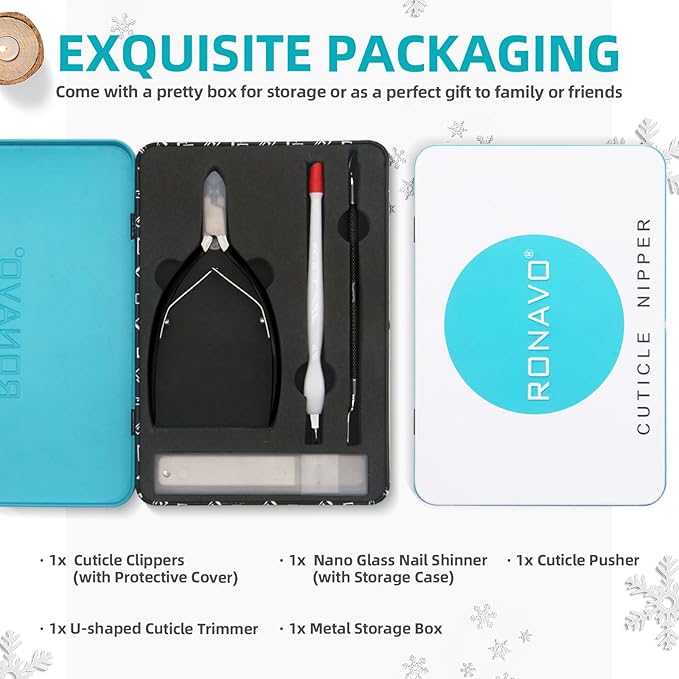 Cuticle Trimmer with Cuticle Pusher, RONAVO Cuticle Remover Stainless Steel Professional Cuticle Nipper, Durable Pedicure Manicure Tools (Matte Black)