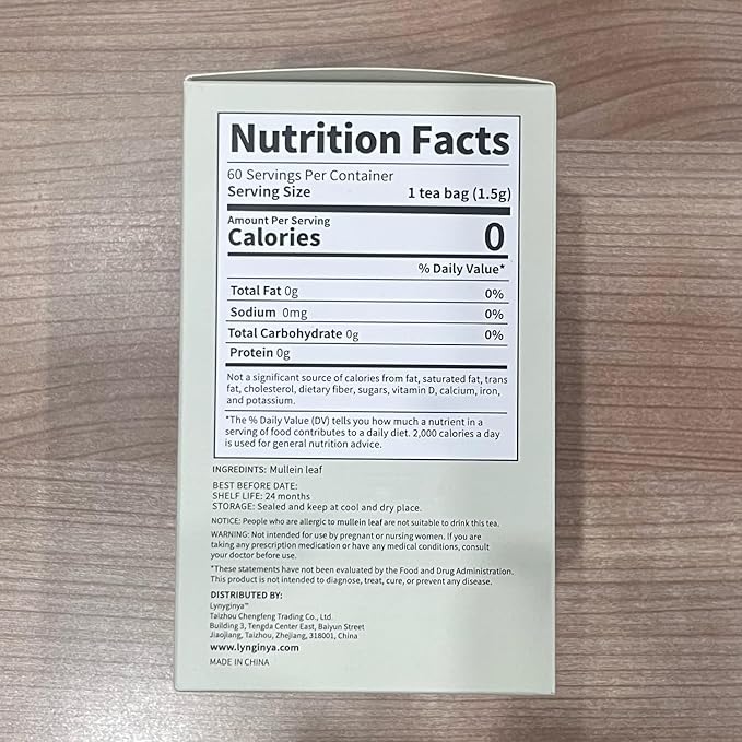 Lynginya Mullein Leaf Tea Bags, 60 Tea Bags (Pack of 2) - Premium Mullein Leaf - Natural Herbal Tea - Earthy & Mild - No Sugar & No Caffeine - Total 120 Bags