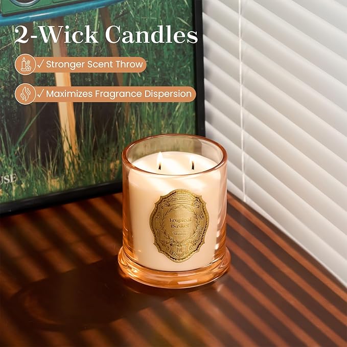 M&SENSE Tropical Basket Candles for Home Scented, 2 Wick 12.7oz Soy Wax Candles Non Toxic,70 Hours Long Burning,Luxury Candles Gift for Stress Relief, Meditation, Yoga