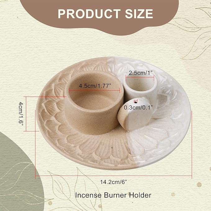 4 in 1 Incense Holder, Ceramic Incense Stick and Palo Santo Holder,Sage Holder for Burning- 5.5" Ceramic Ash Catcher Tray for Meditation and Yoga Room (Sand)