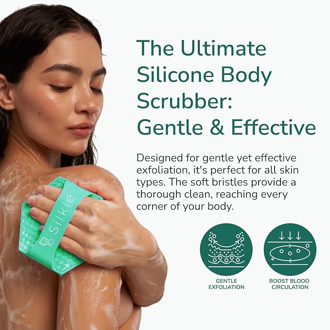 Silicone Body Scrubber - Exfoliating Bath Brush and Skin Cleanser - Shower Sponge for Gentle Body Scrub and Wash - Silicone Scrubbing Care Tool for a Refreshed and Renewed You - Green